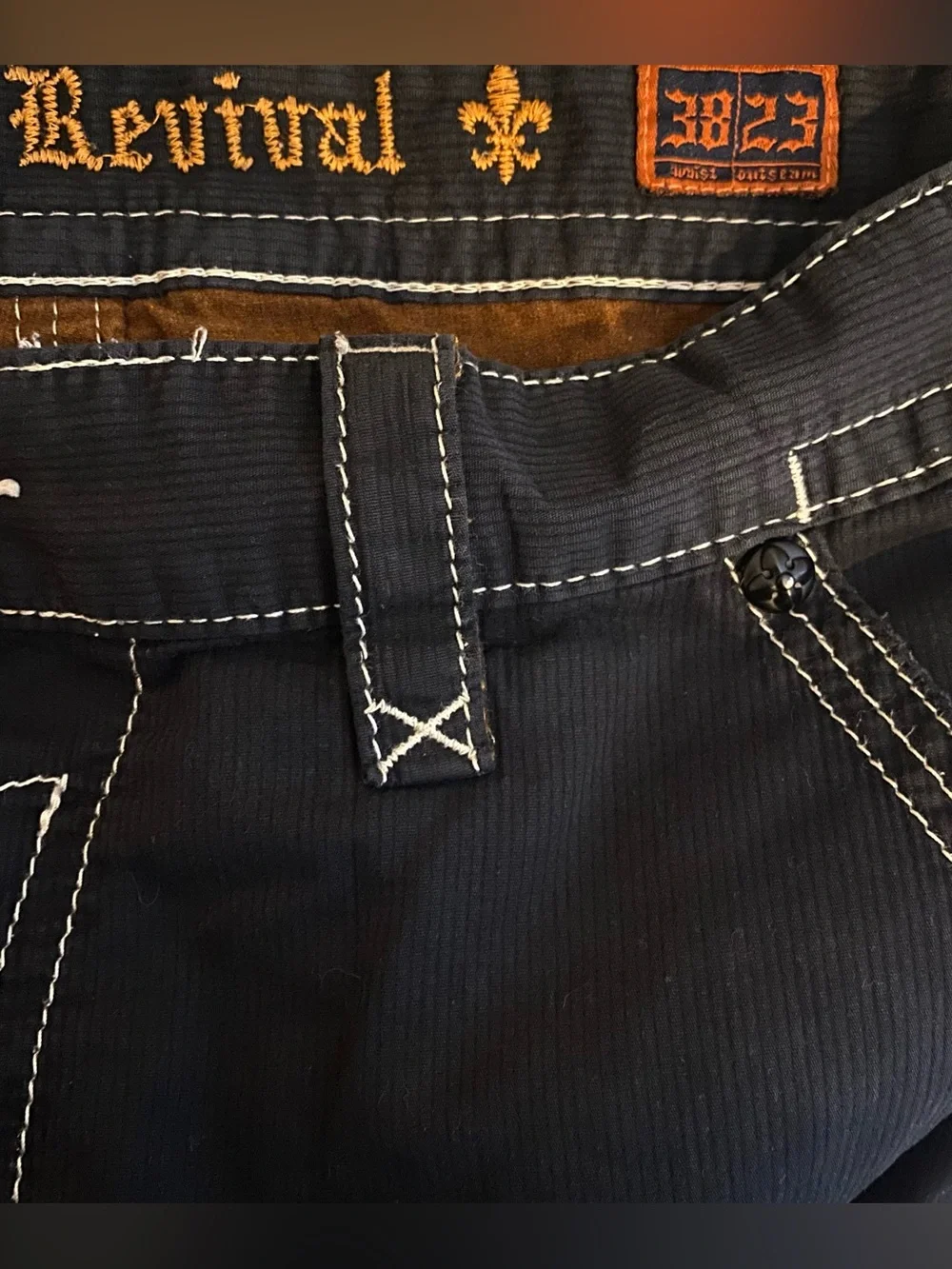 Rock Revival Black Jeans with White Stitching size 38/23 Jorts Baggy Cargo
